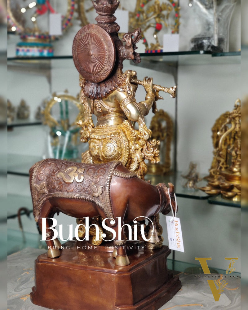 Divine Krishna with cow Brass Idol duel tone 29 inch