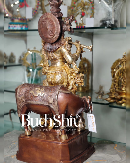Divine Krishna with cow Brass Idol duel tone 29 inch