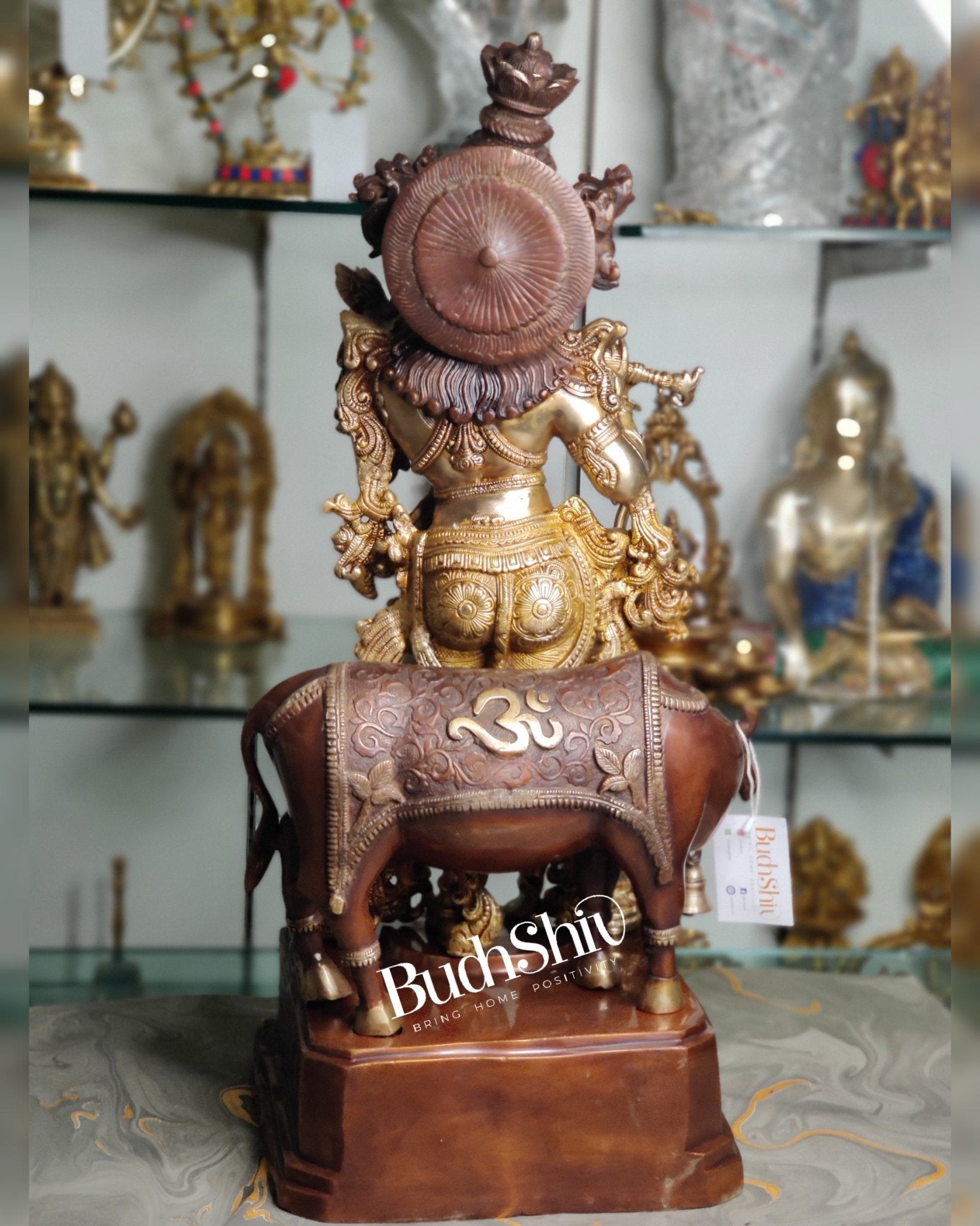 Divine Krishna with cow Brass Idol duel tone 29 inch