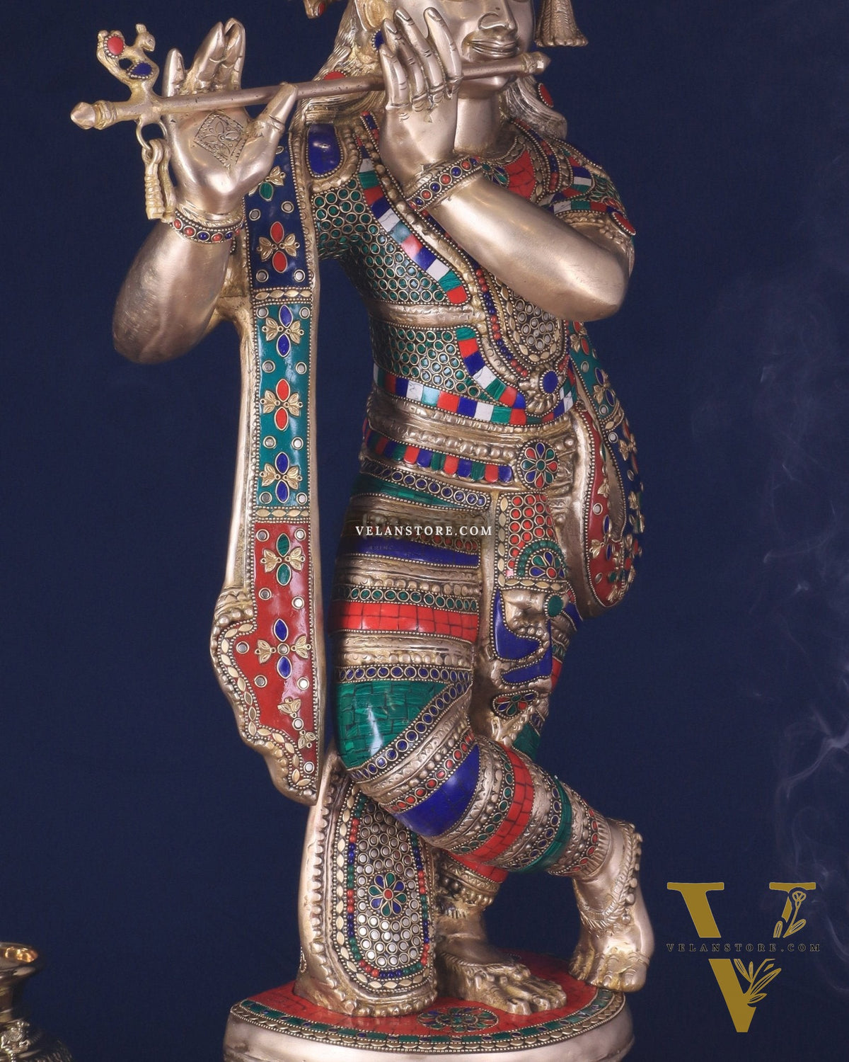 Divine Large brass Lord Krishna Statue - 36 inch with stonework
