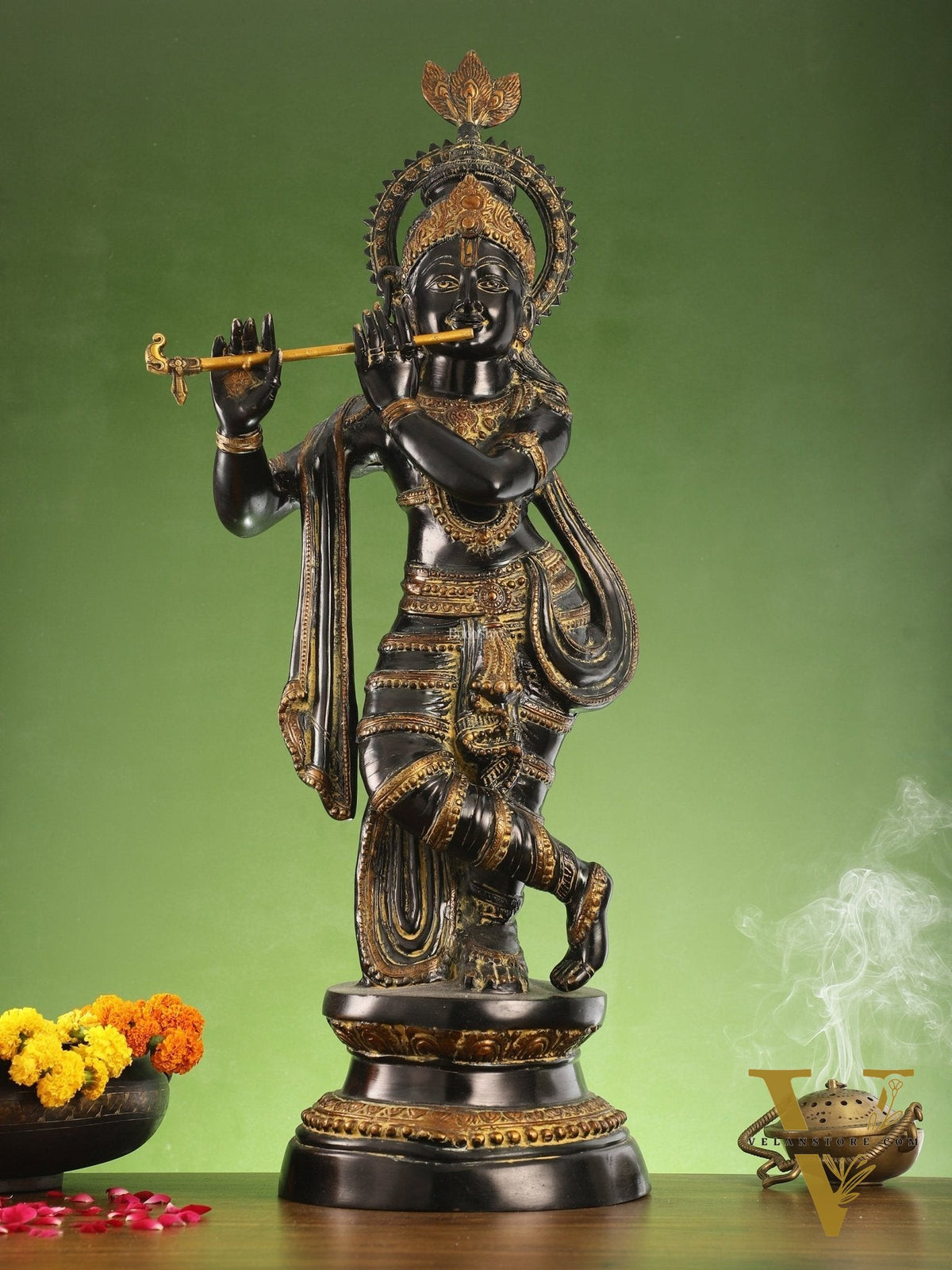 Divine Large Sized Lord Krishna Statue | Black Finish 3 feet