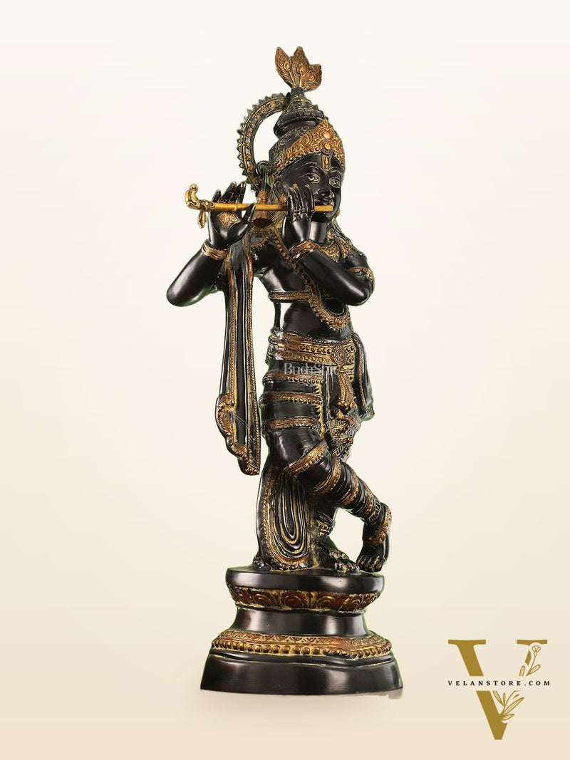 Divine Large Sized Lord Krishna Statue | Black Finish 3 feet
