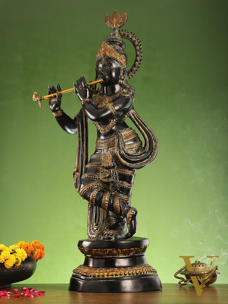Divine Large Sized Lord Krishna Statue | Black Finish 3 feet