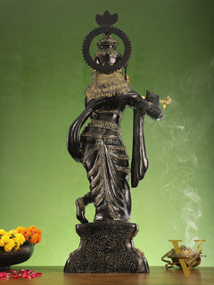 Divine Large Sized Lord Krishna Statue | Black Finish 3 feet