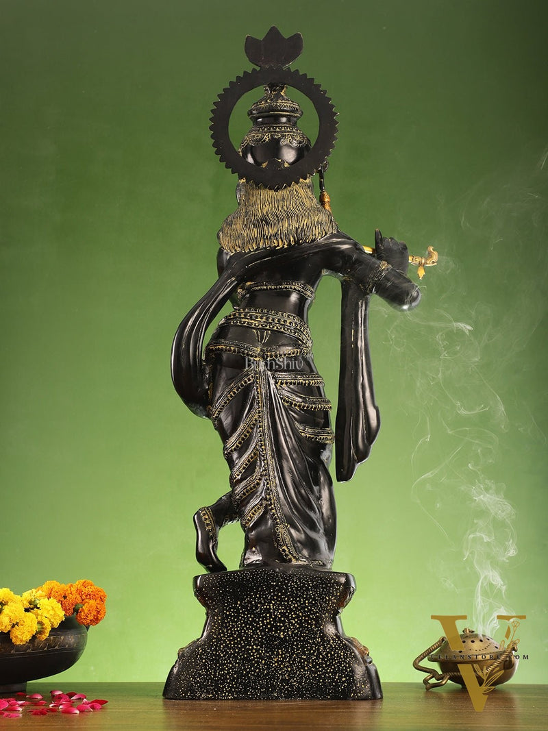 Divine Large Sized Lord Krishna Statue | Black Finish 3 feet