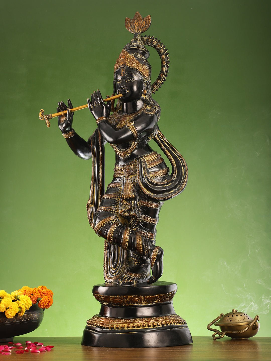 Divine Large Sized Lord Krishna Statue | Black Finish 3 feet