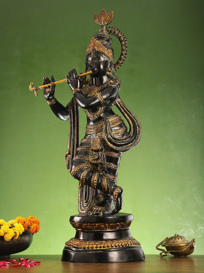 Divine Large Sized Lord Krishna Statue | Black Finish 3 feet