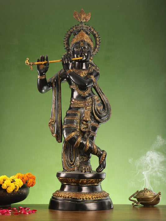 Divine Large Sized Lord Krishna Statue | Black Finish 3 feet