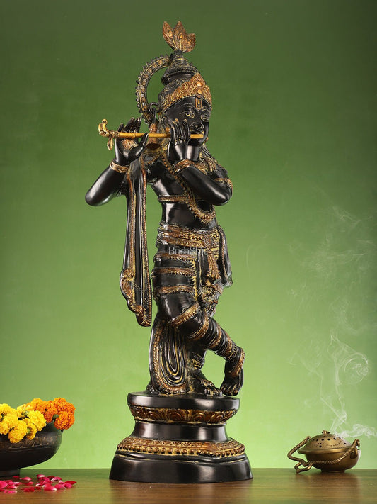 Divine Large Sized Lord Krishna Statue | Black Finish 3 feet