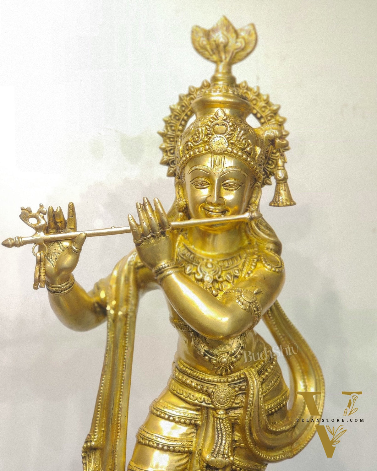 Divine Large Sized Lord Krishna Statue | Matte Brass Finish 3 feet