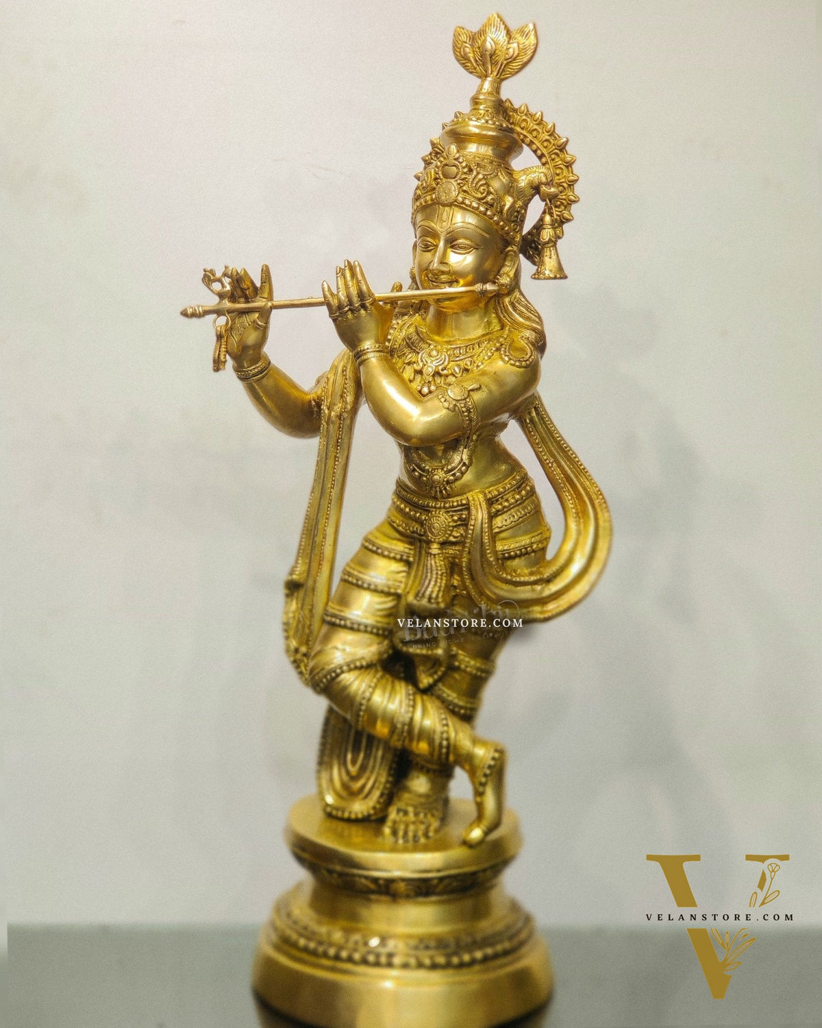 Divine Large Sized Lord Krishna Statue | Matte Brass Finish 3 feet
