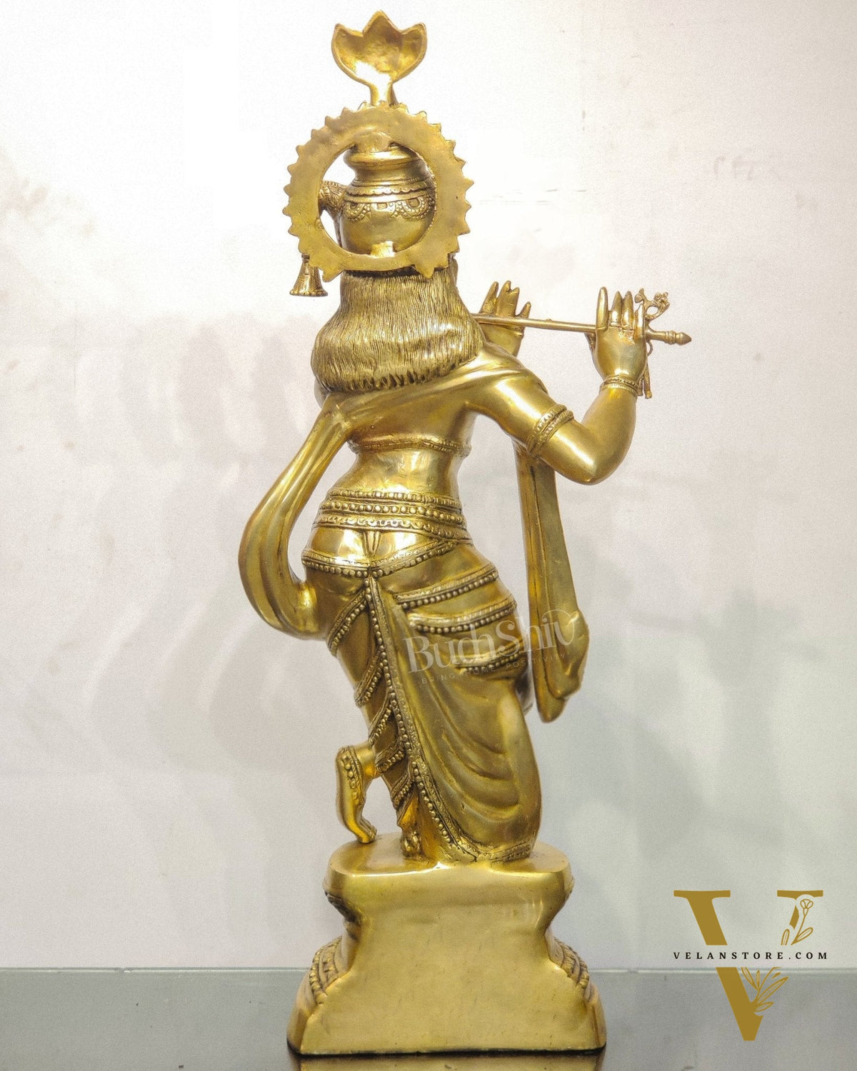 Divine Large Sized Lord Krishna Statue | Matte Brass Finish 3 feet