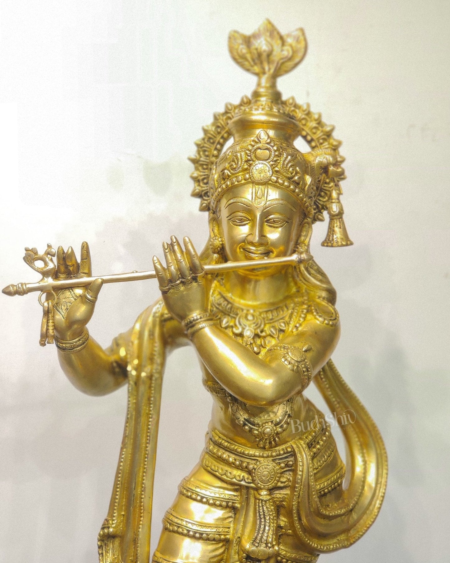 Divine Large Sized Lord Krishna Statue | Matte Brass Finish 3 feet
