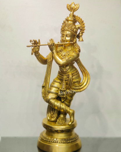 Divine Large Sized Lord Krishna Statue | Matte Brass Finish 3 feet