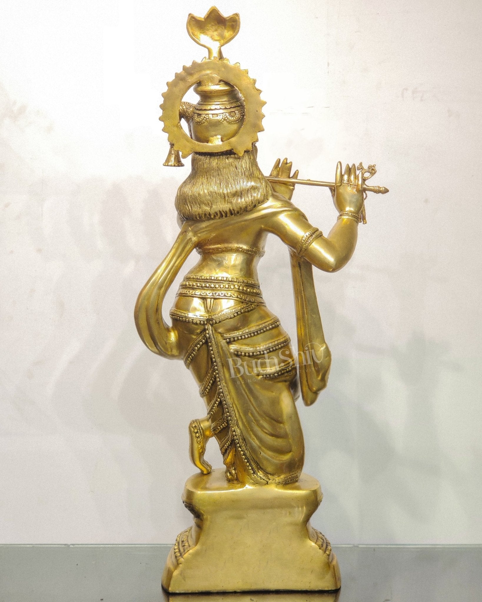Divine Large Sized Lord Krishna Statue | Matte Brass Finish 3 feet