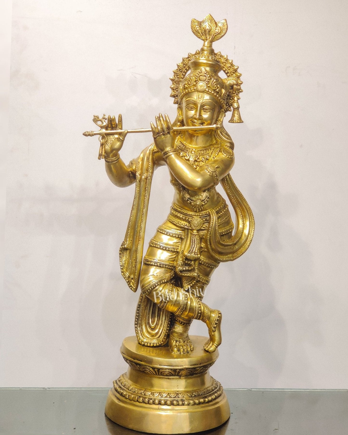 Divine Large Sized Lord Krishna Statue | Matte Brass Finish 3 feet