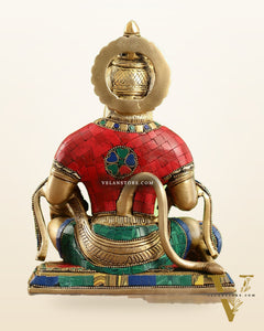 Divine Lord Hanuman Brass Idol 9.5" Tall | Meenakari Stonework