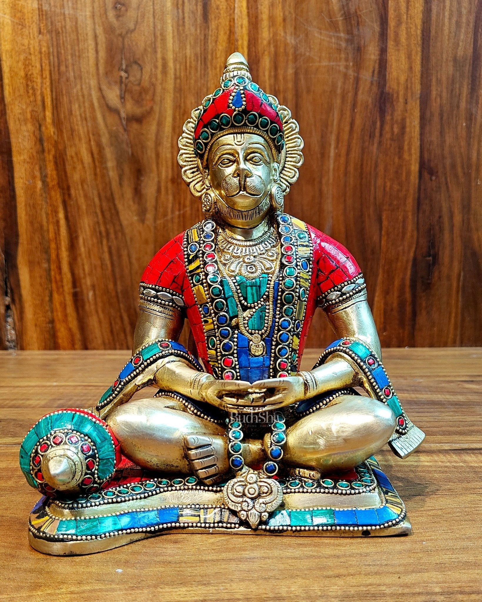 Divine Lord Hanuman in meditation Brass Idol 9.5" Tall |