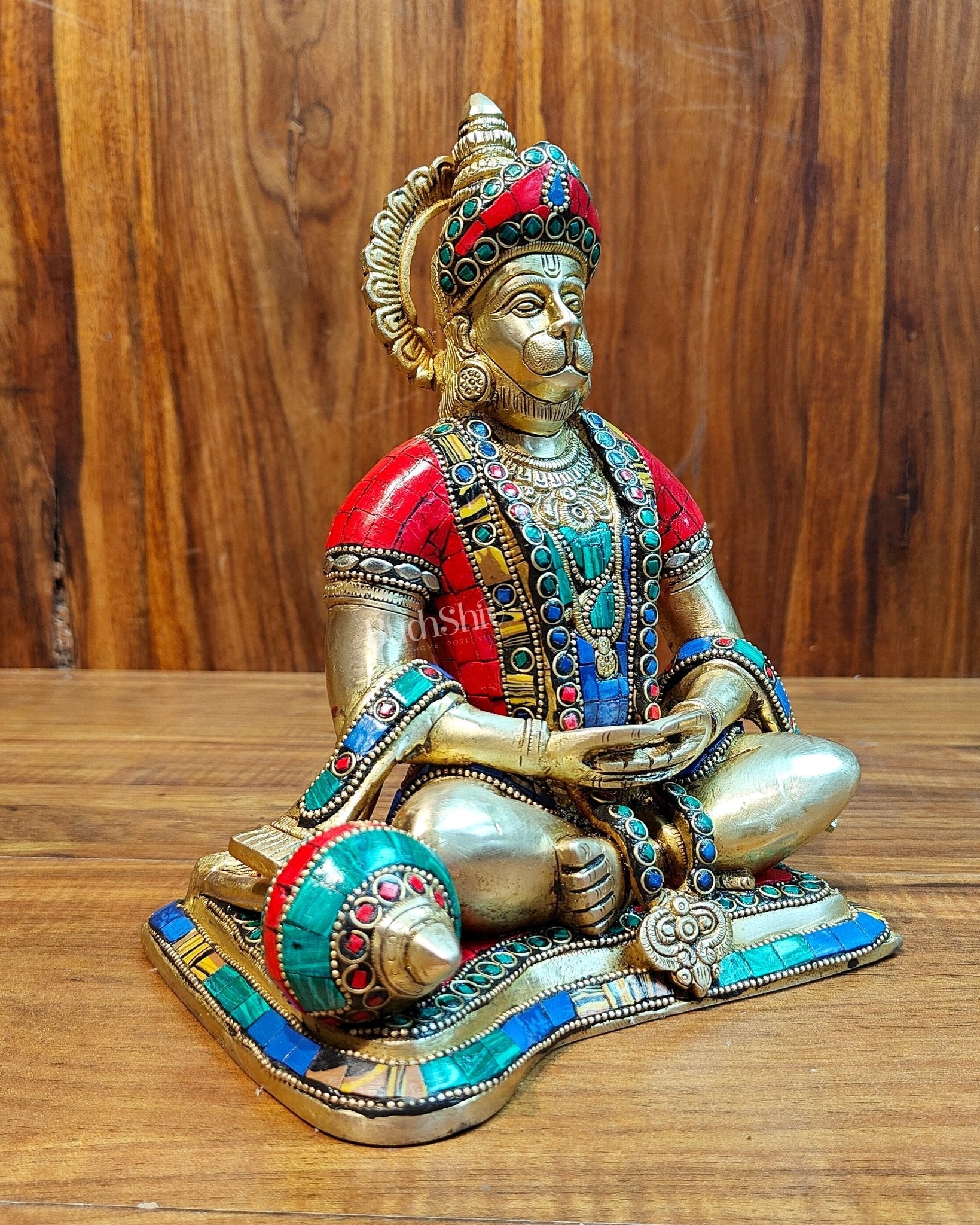 Divine Lord Hanuman in meditation Brass Idol 9.5" Tall |