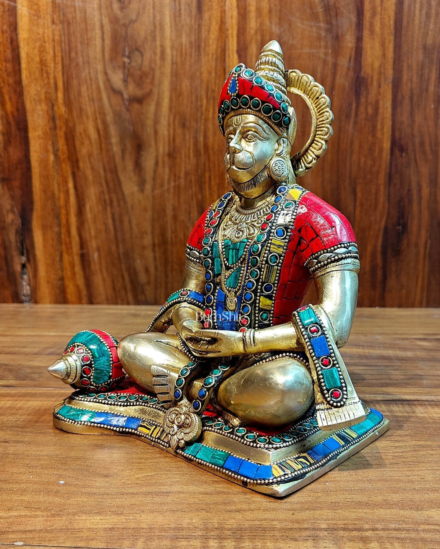 Divine Lord Hanuman in meditation Brass Idol 9.5" Tall |