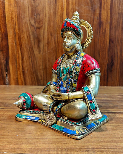 Divine Lord Hanuman in meditation Brass Idol 9.5" Tall |