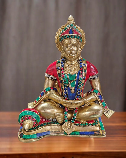 Divine Lord Hanuman in meditation Brass Idol 9.5" Tall |