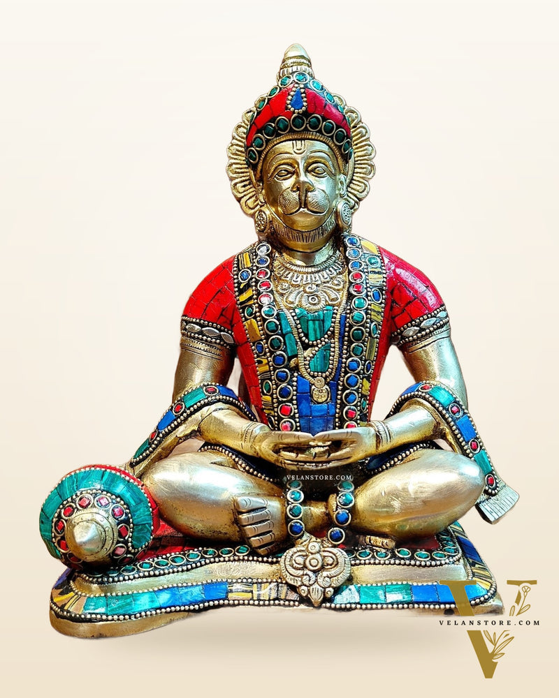 Divine Lord Hanuman in meditation Brass Idol 9.5" Tall |