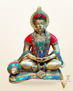 Divine Lord Hanuman in meditation Brass Idol 9.5" Tall |