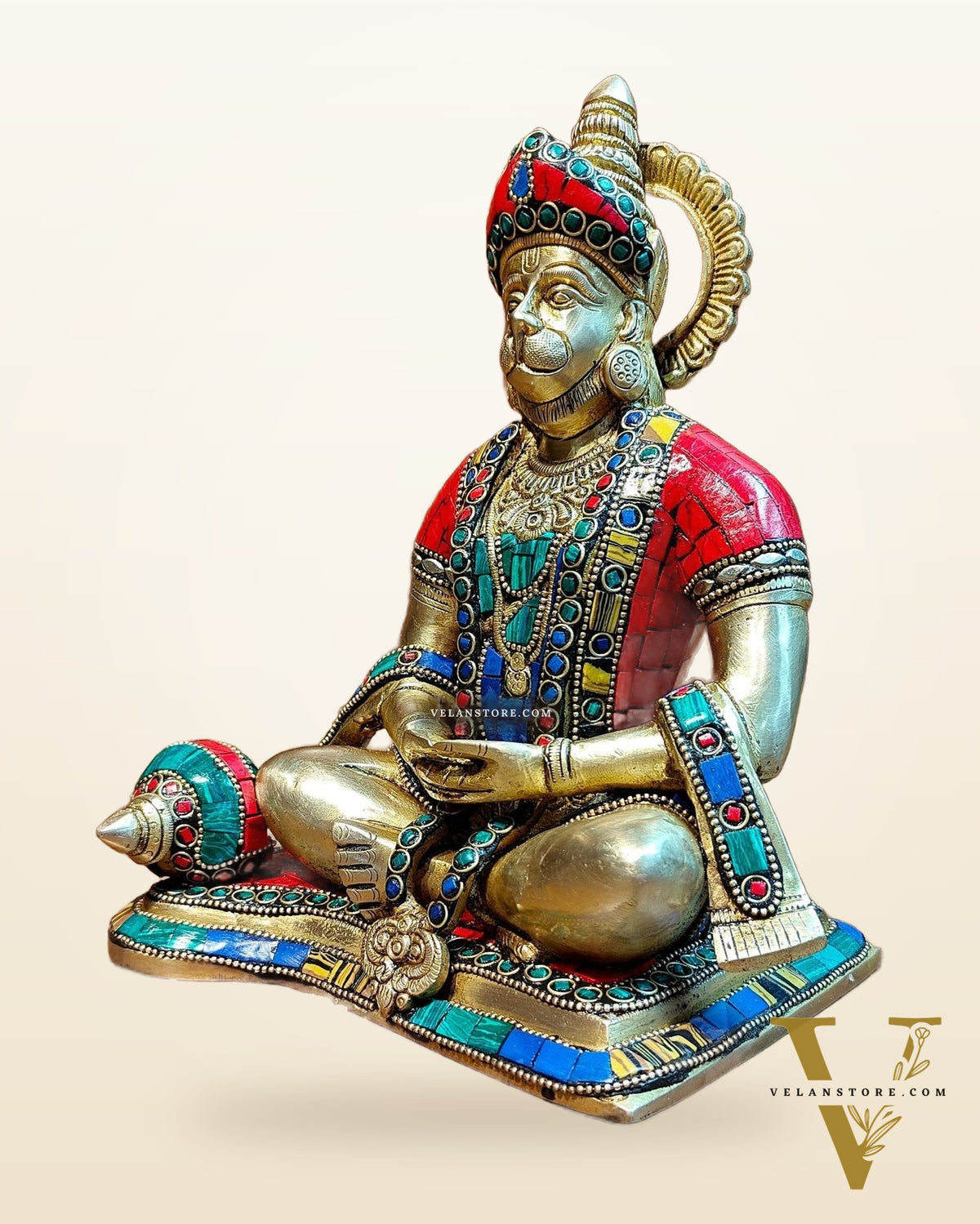 Divine Lord Hanuman in meditation Brass Idol 9.5" Tall |