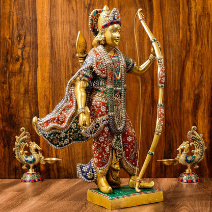 Divine Lord Rama Brass Statue with Stonework - 26 Inch