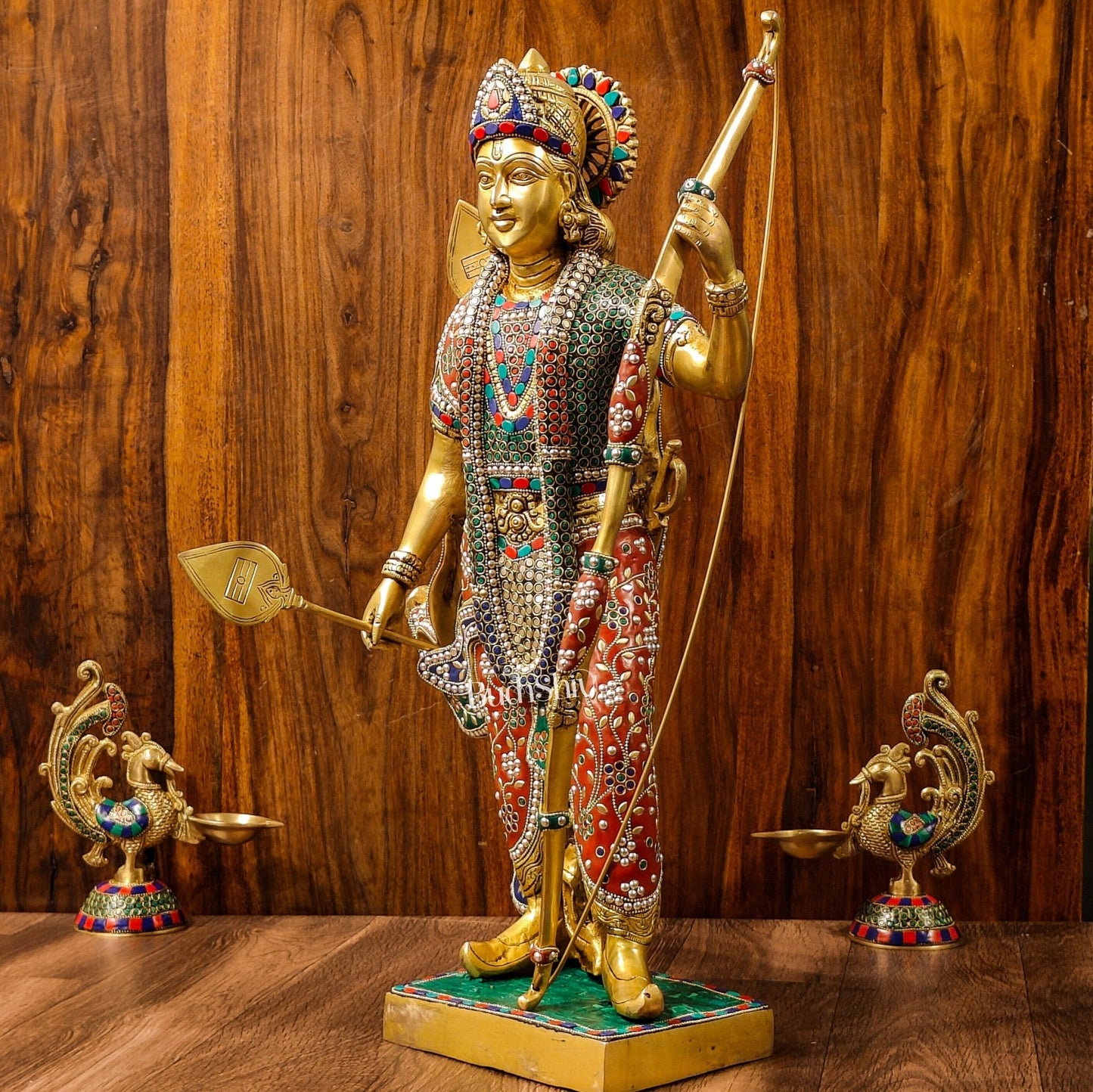 Divine Lord Rama Brass Statue with Stonework - 26 Inch
