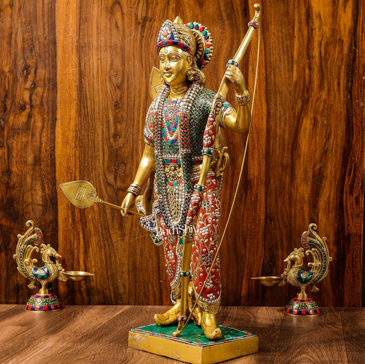 Divine Lord Rama Brass Statue with Stonework - 26 Inch