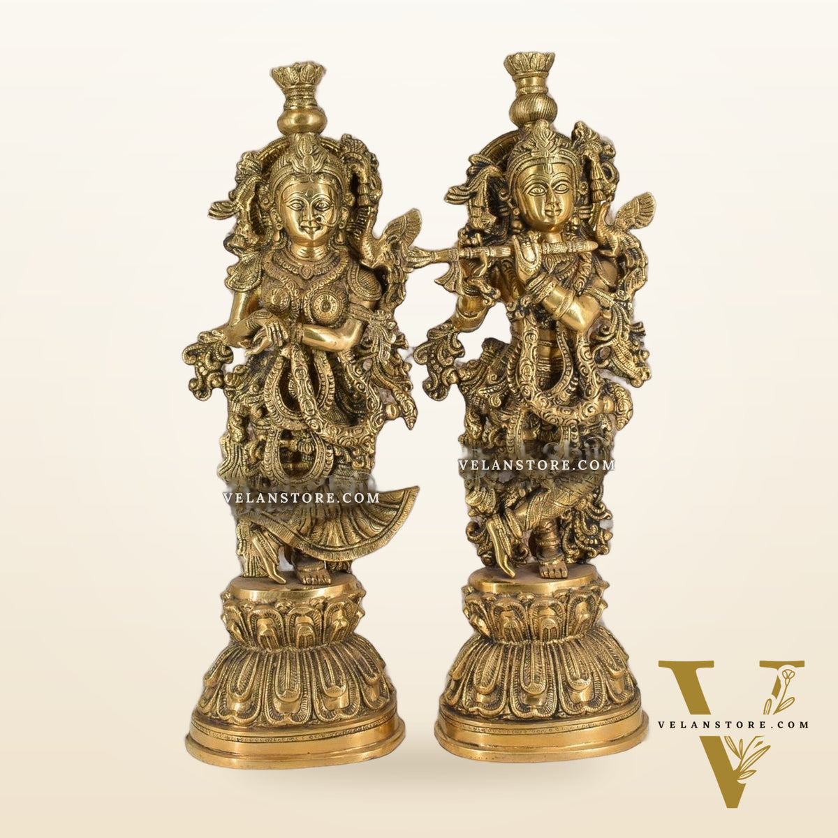 Divine Love: Brass Radha Krishna Idol Set - 21.5" Tall Masterpieces