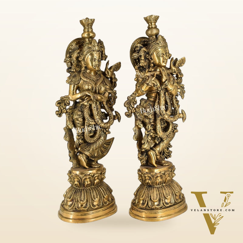 Divine Love: Brass Radha Krishna Idol Set - 21.5" Tall Masterpieces
