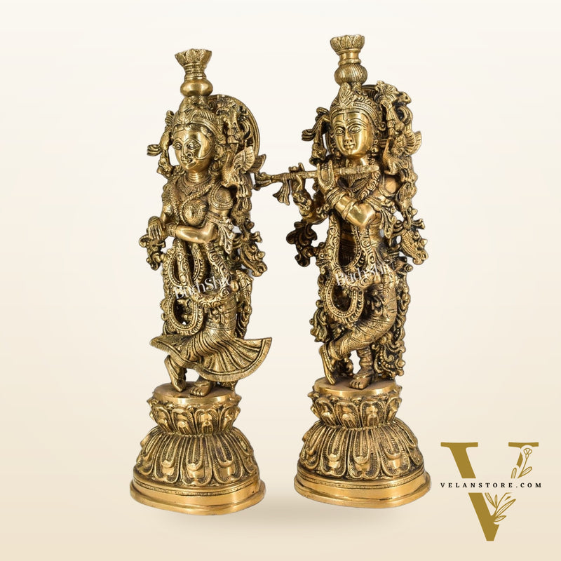 Divine Love: Brass Radha Krishna Idol Set - 21.5" Tall Masterpieces
