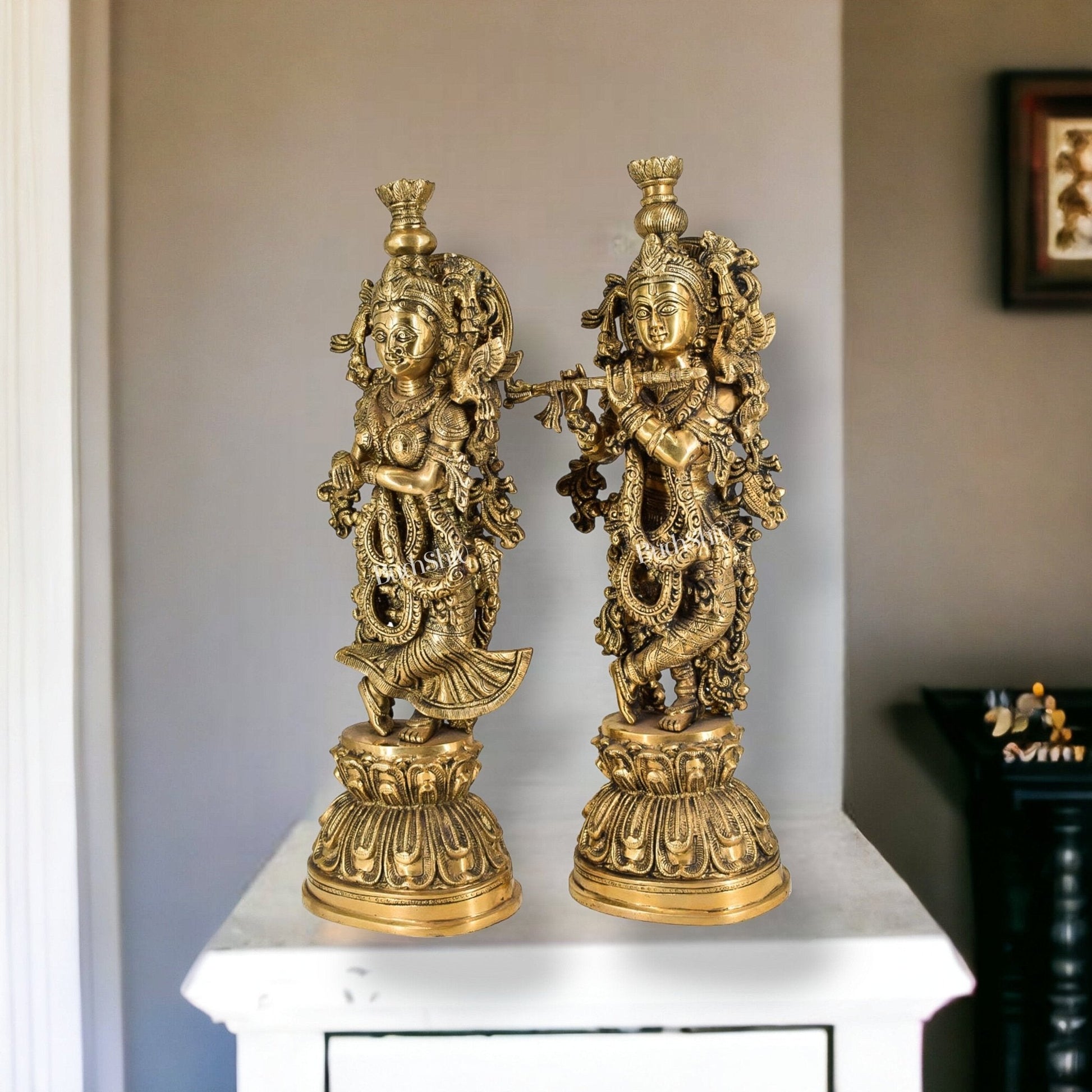 Divine Love: Brass Radha Krishna Idol Set - 21.5" Tall Masterpieces