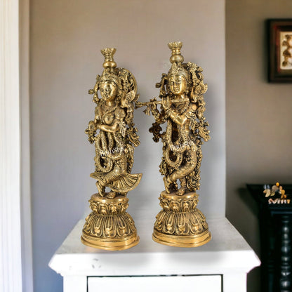 Divine Love: Brass Radha Krishna Idol Set - 21.5" Tall Masterpieces