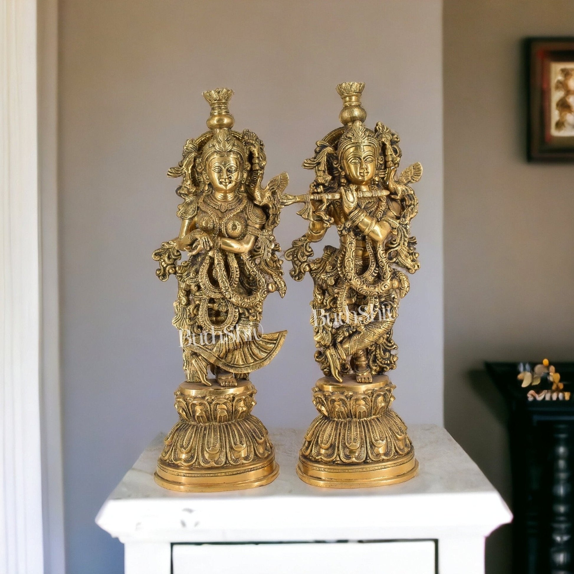 Divine Love: Brass Radha Krishna Idol Set - 21.5" Tall Masterpieces