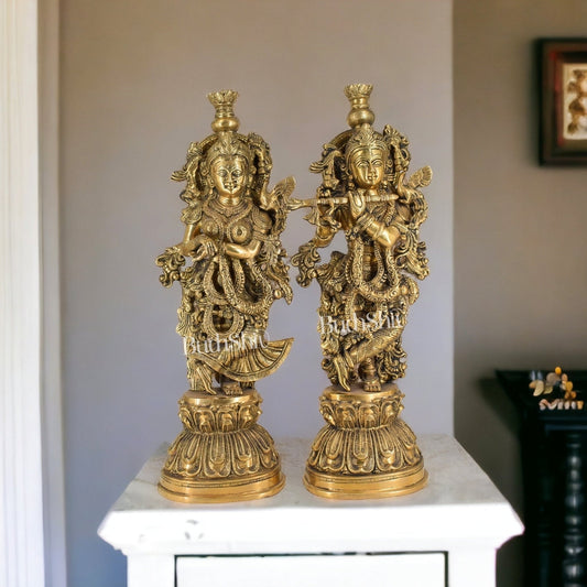 Divine Love: Brass Radha Krishna Idol Set - 21.5" Tall Masterpieces