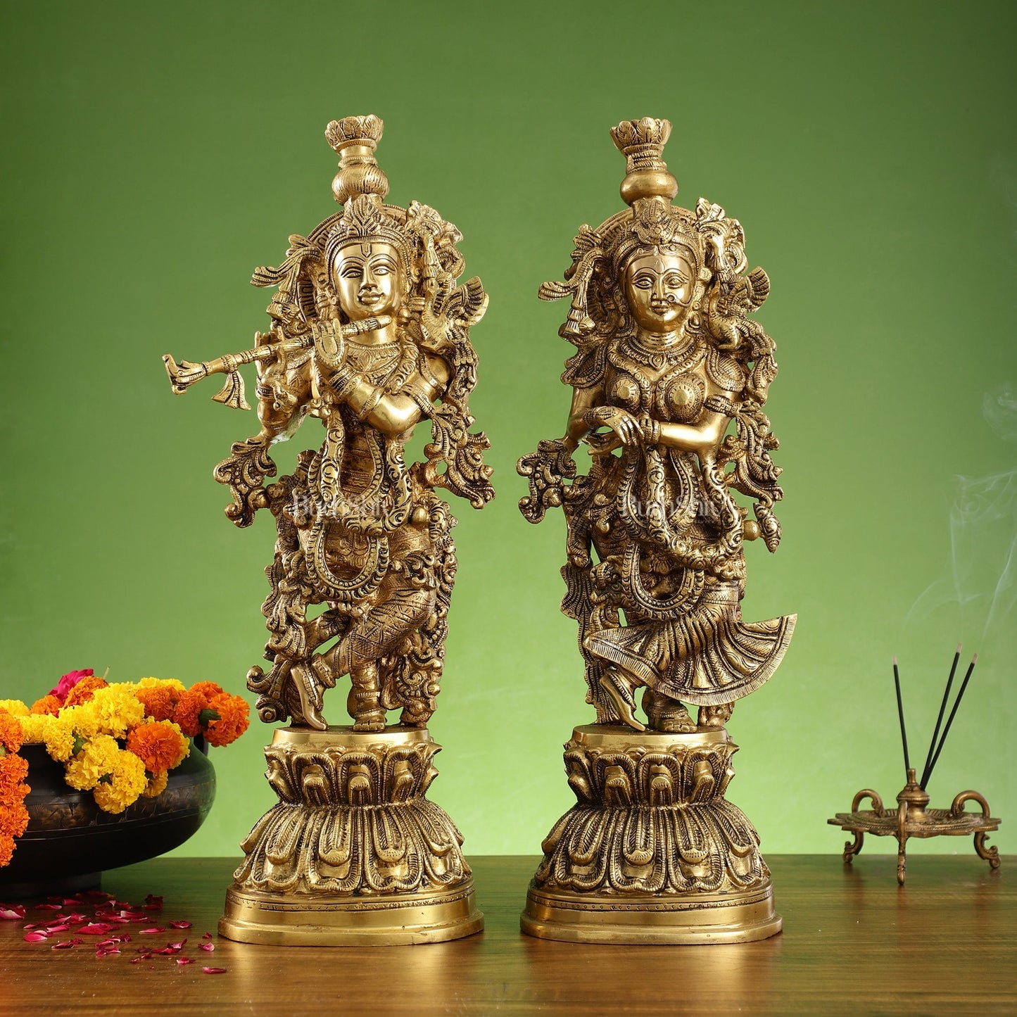 Brass Radha Krishna Idol Set - 21.5" Tall Masterpieces