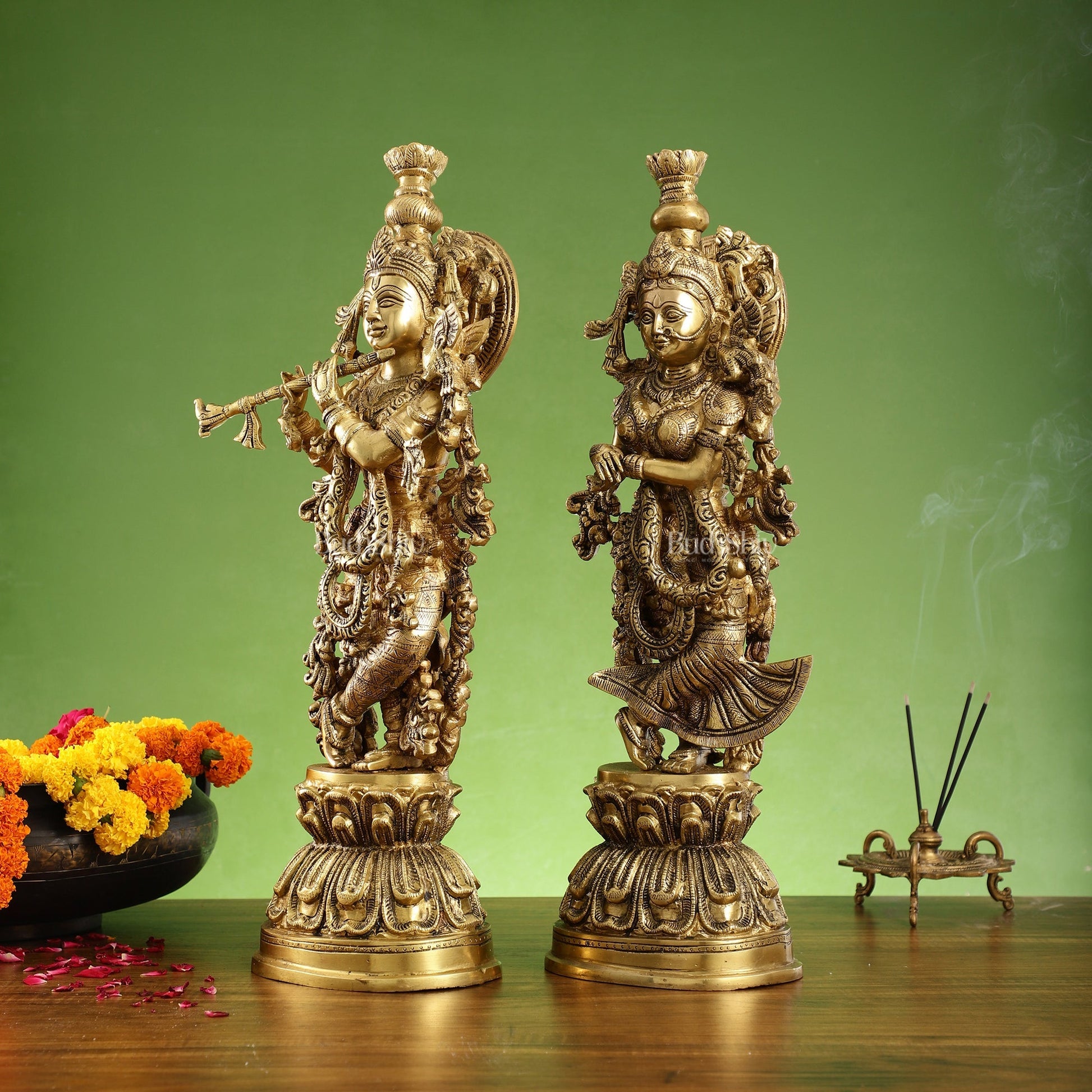 Brass Radha Krishna Idol Set - 21.5" Tall Masterpieces