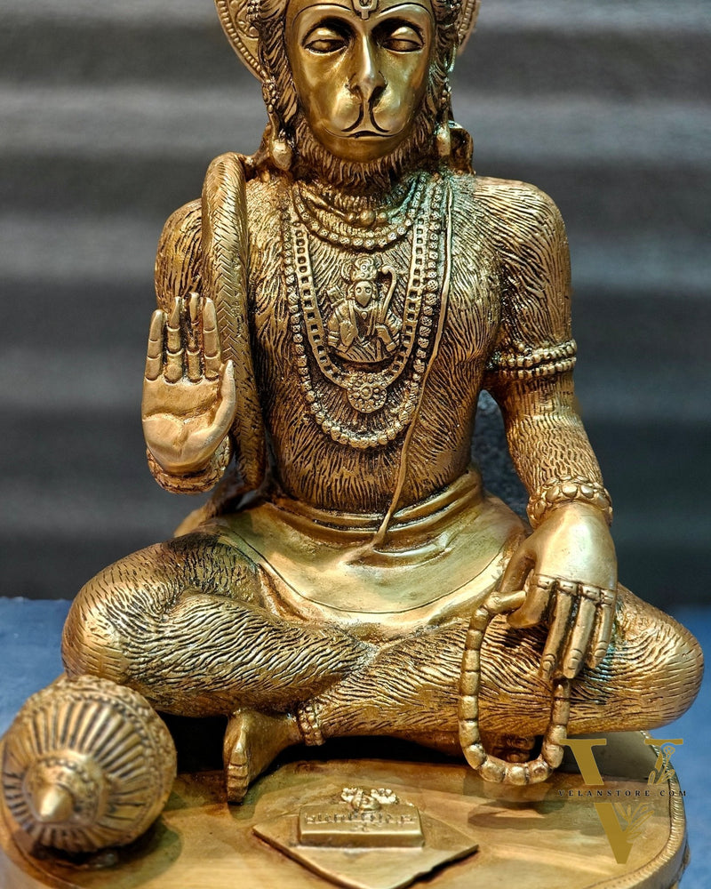 Divine Pure Brass Blessing Hanuman Idol - 14"