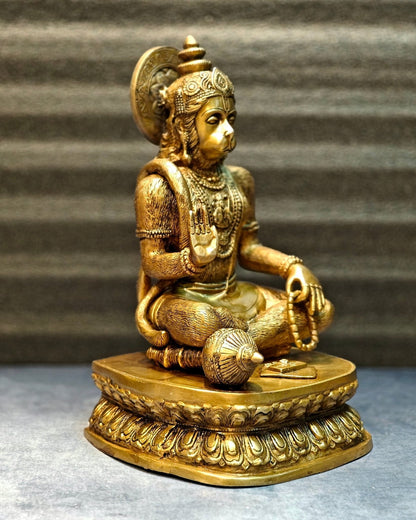 Divine Pure Brass Blessing Hanuman Idol - 14"