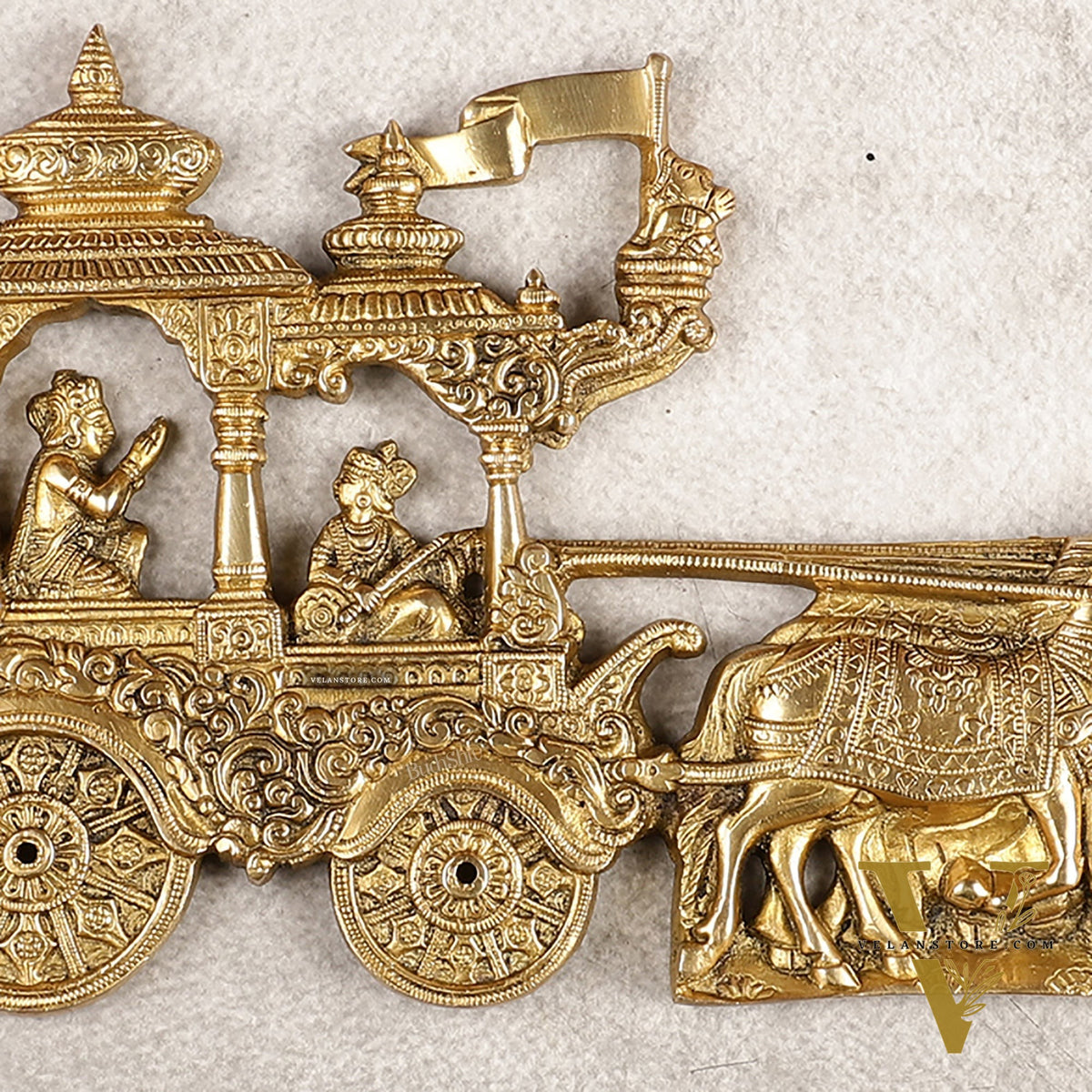 Divine Pure Brass Gita Updesh Arjuna Rath with Lord Krishna Wall Hanging Mural 13"