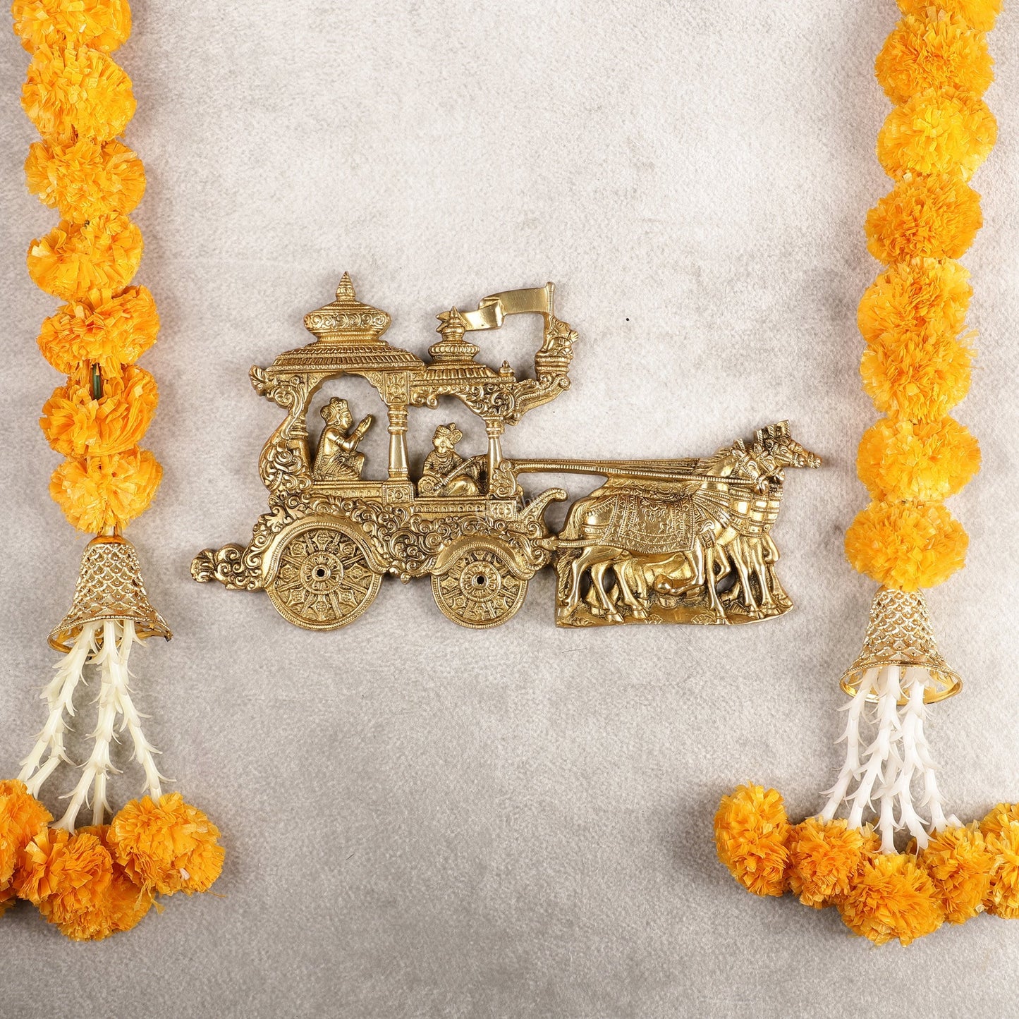 Divine Pure Brass Gita Updesh Arjuna Rath with Lord Krishna Wall Hanging Mural 13"