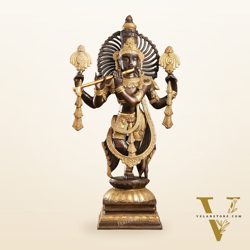 Divine Pure Brass Krishna Charbhuja Statue 24 inch