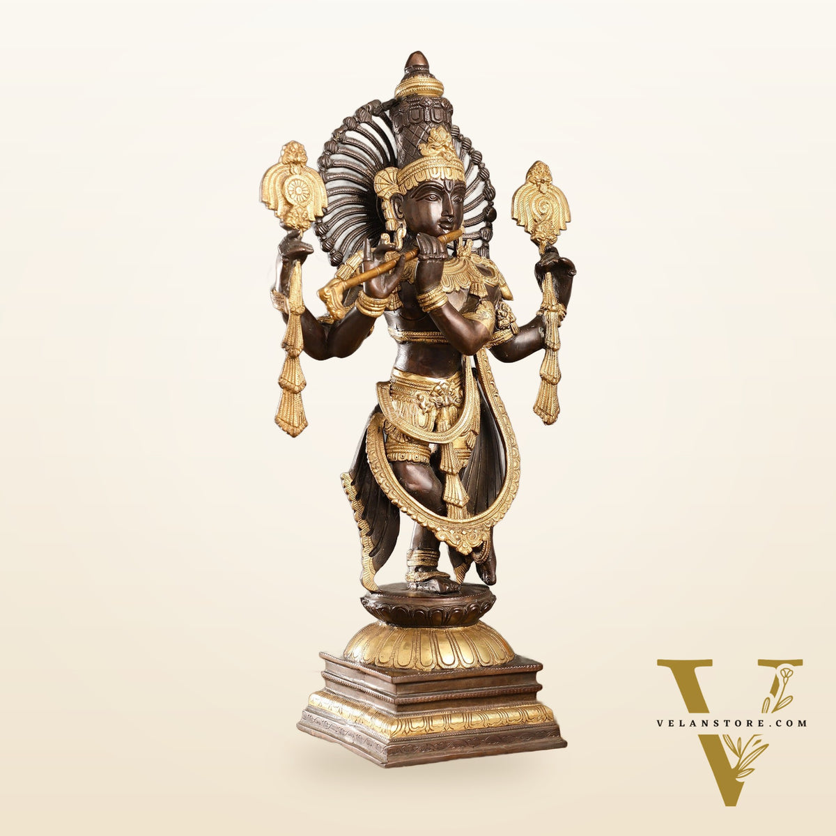 Divine Pure Brass Krishna Charbhuja Statue 24 inch