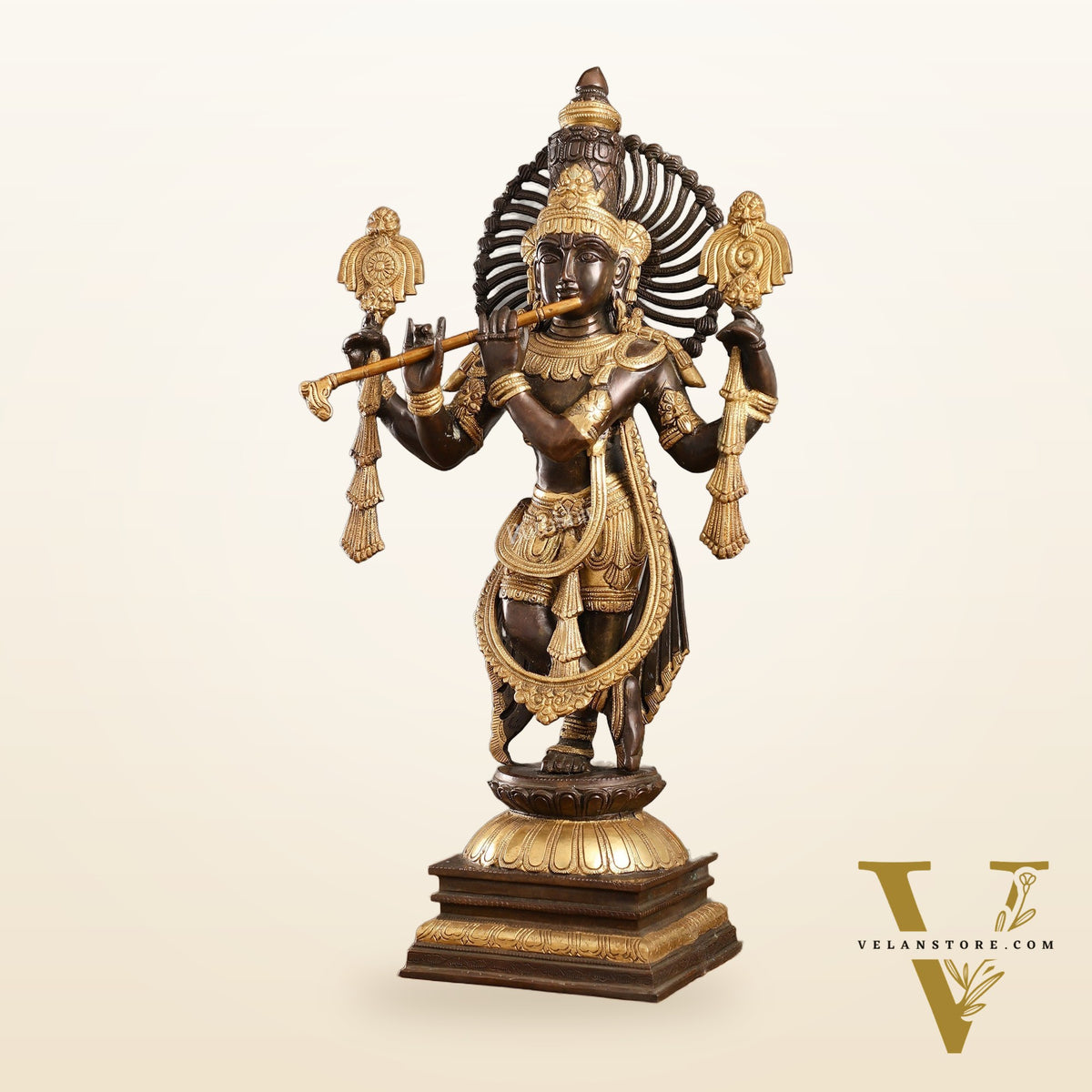 Divine Pure Brass Krishna Charbhuja Statue 24 inch