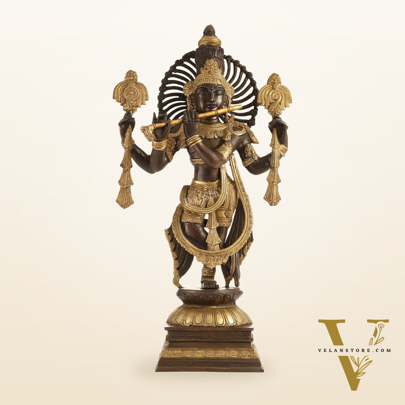 Divine Pure Brass Krishna Charbhuja Statue 24 inch