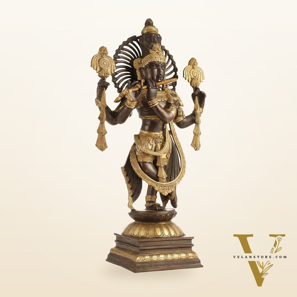 Divine Pure Brass Krishna Charbhuja Statue 24 inch